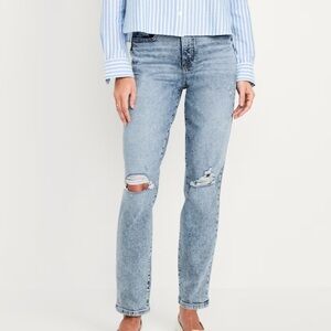 Old Navy High-Waisted OG Straight Ankle Jeans 4 Ripped Light Wash NEW $50